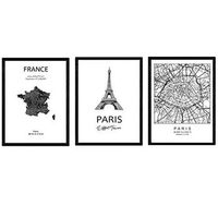 pack de posters de paises mapa ciudad de paris monumento torre eifell y mapa francia tamano a4 con marco - nacnic