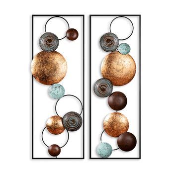 Decoración Pared De Metal Textured-9 Multicolor 32x92x4 Cm (2 Piezas)