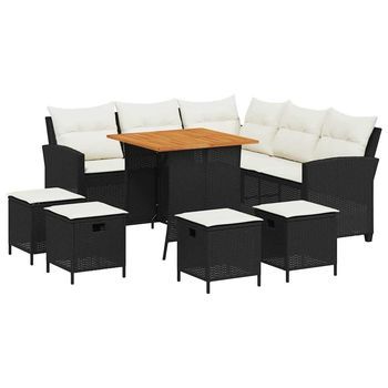 Set De Sofás De Jardín En Forma De L Con Cojines 6 Pzas Negro Vidaxl