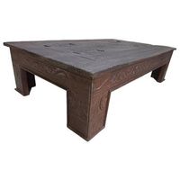 mesa de centro de madera acabado artesanal marron 141x86x37 cm