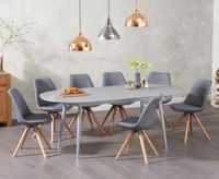 olivia extending light grey high gloss dining table with oscar fabric round leg chairs - light grey 4 chairs