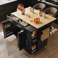 isla de cocina multifuncional negra de 110 cm con mesa abatible y ruedas bloqueables
