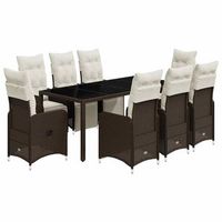set de mesa y sillas jardin 9 piezas y cojines ratan pe marron vidaxl