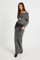vestido jersey maxi oversize premium con escote bardot gris