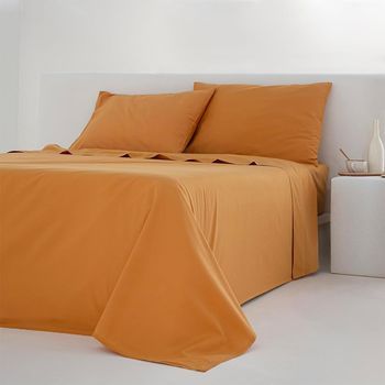 Juego De Sábanas Noa Ocre Percal Algodón  200 Hilos 280x260 Cama 200