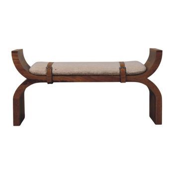 Banco De Madera Maciza, Mueble Artesanal, Estribo Curvo, Castaño