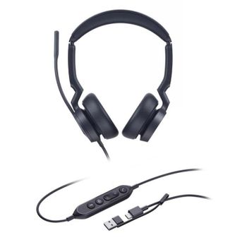 Auriculares Yealink UH46 Dual con cable USB-C/A para oficina con micrófono con cancelación de ruido negros
