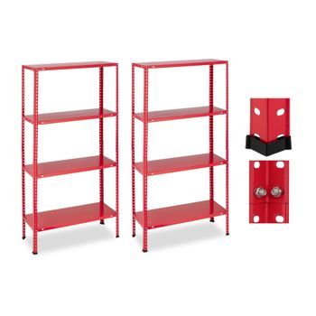 Juego De 2 Estanterías Resistentes De 4 Niveles Rojo