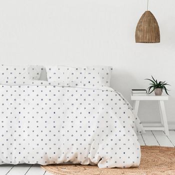 Funda Nórdica Punto Algodón Pincel Blue Blanco Cama De 180cm