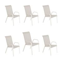 pack 6 sillones de exterior apilable aluminio y textilene color blanco envejecido 57x74x965