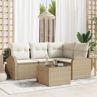 set de sofa de 5 piezas  con cojines marron poliratan v6170 unico  beige
