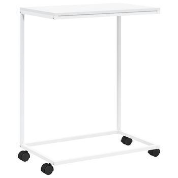 Mesa Auxiliar | Mesita Auxiliar | Mesa De Café Con Ruedas De Contrachapado Blanco 55x35x70 Cm