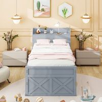 cama individual pino maciza 90x190 cm gris con cajon extensible somier lamas y mesita usb multifuncional para adolescentes