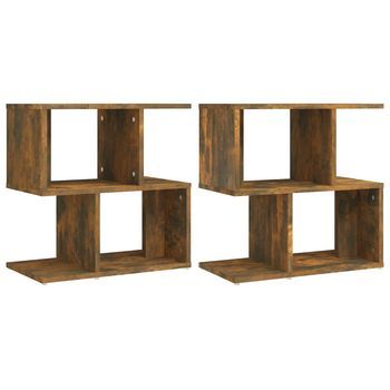 Pack 2 Uds Mesitas De Noche | Mesilla De Noche Contrachapada Roble Ahumado 50x30x51,5cm