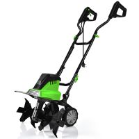 costway 1500 w arado cincel electrico y cultivador con empunadura plegable y ruedas regulables facil de almacenar verde 1045 x 100 x 455 cm