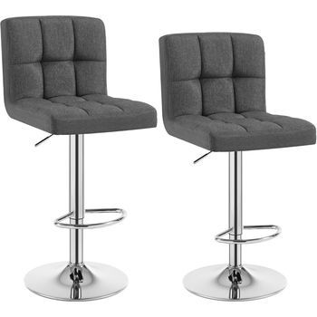 Juego De 2 Taburetes De Bar De Lino, Asiento Acolchado, Giratorios Y Ajustables, Color Gris Oscuro.
