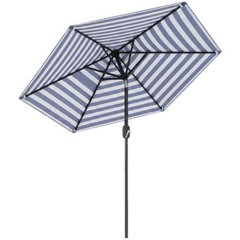 Outsunny Sombrilla de Jardín Ø230x216 cm con Apertura Manual Ángulo Ajustable e Impermeable para Terraza Piscina Azul y Blanco