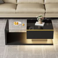 mesa auxiliar de 90 cm de largo color negro brillante mesas auxiliares mesas bajas con cristal y efecto led