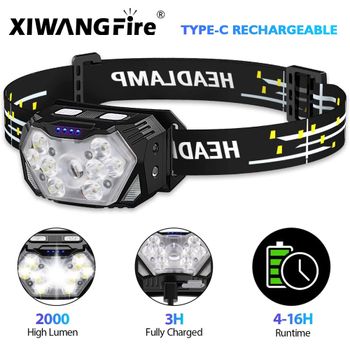 Linterna frontal de 9 luces Led potente, recargable por USB, con Sensor de movimiento, portátil, para pesca, Camping, exterior, 1200mah