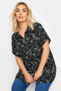 Yours Camisa Manga Sisa De Motivos Vegetales, Mujer Curvy Y Tallas Grandes, Yours