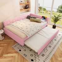 cama de relax 140x200 cm cama de descanso sofa cama cama con somier de listones sin colchon con lampara de noche con cama nido multifuncional puerto usb tipo c material comodo imitacion polar rosa