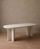 mesa de comedor ovalada de microcemento blanco roto 180x75cm