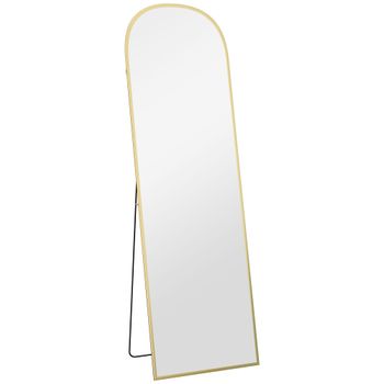 HOMCOM Espejo de Cuerpo Entero 50x170 cm Independiente o Pared con Marco de Aleación de Aluminio y Soporte Dorado