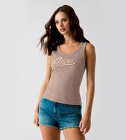 guess para mujer w6yp30k4380 camiseta sin mangas con logo bordado taupe l casual poliamida sin mangas  tirantes