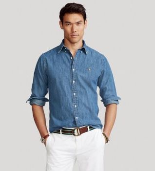 Polo Ralph Lauren para hombre. 710792043001 Camisa vaquera Custom Fit azul (L), Casual, Algodón, Manga larga, Marino