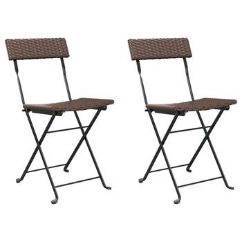 Pack 2 Uds Sillas Bistró Plegables Acero Y Ratán Sintético Marrón
