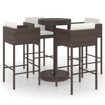 Set De Bar Para Jardín 5 Piezas | Mueble De Jardín Y Cojines Ratán Sintético Marrón