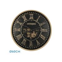 reloj de pared trieste negro oro 60x60x8 cm engranajes con movimiento