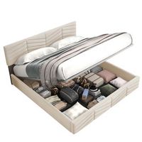 cama contenedor con cabecero ajustable - 160 x 200 cm - terciopelo - somier de laminas - color - beige