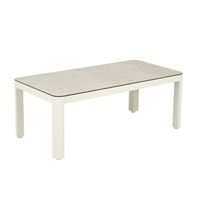 mesa auxiliar cristal templado tipo ceramica aluminio color blanco envejecido 120x60x45 cm alto