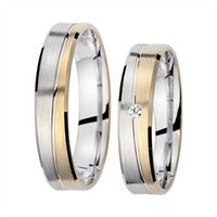 alianzas oro amarillo y blanco con diamante ancho 45 mm