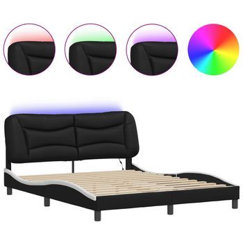 Estructura De Cama Con Led Sin Colchón Hvar Negro Blanco 160x200 Cm Vidaxl