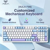 aula-teclado mecanico para videojuegos f99 tres modos 24g inalambrico bluetooth con cable intercambio en caliente junta pbt rgb para juegos escritura 99 teclas