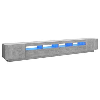 Mueble Tv | Mueble De Salón | Armario Tv Con Luces Led Gris Hormigón 300x35x40 Cm