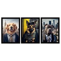 set de 3 posters oficina en estilo fotografia a todo color divertidas ilustraciones realistas de animales con ropa humana diseno y decoracion de interiores a3 marcos negros nacnic