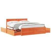 cama doble  cama para adultos  estructura cama con cajones madera pino marron cera 150x200 cm