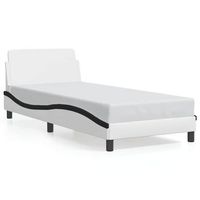 cama para adulto  cama individual  cama con cabecero cuero sintetico blanco y negro 80x200 cm