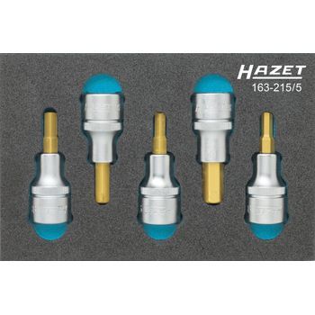 Hazet 163-215/5 Juego De Llaves De Vaso Destornillador ∙ Cuadrado Hueco 1/2 Pulgadas (12,5 Mm) ∙ Perfil De Hexágono Interior ∙ 5 ∙ 6 ∙ 7 ∙ 8 ∙ 10 ∙ Número De Herramientas: 5
