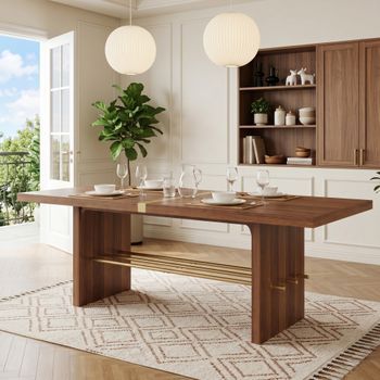Mesa De Comedor - Mueble Para Comedor - Mdf - Nogal Y Dorado (180x75x75cm)