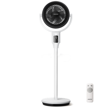 Aigostar Airflow - Ventilador de pie silencioso (23dB) con mando a distancia, motor DC 24W, gran pantalla LED táctil, oscilación 135°, 9 velocidades, altura ajustable 50/130 cm, diámetro 28 cm, blanco