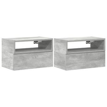 Pack 2 Uds Mesitas De Noche | Mesilla De Noche De Pared Gris Hormigón 45x26x28,5 Cm