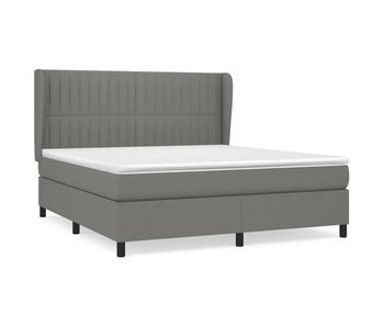 Cama box spring con colchón tela gris oscuro 180x200 cm rayas verticales