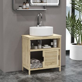 Mueble Bajo Lavabo De Bambú Mdf Homcom 60x30x60 Cm Natural