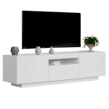 Mueble De Tv Sami Para Salón Estilo Contemporáneo En Color Blanco Con 1 Cajón, 2 Puertas Y Hueco Abierto Al Centro 150x41.6x37.3 Cm