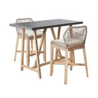 conjunto de balcon terraza jardin mesa de hormigon madera de acacia clara 2 sillas cojines gris beige talamone