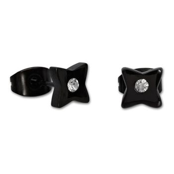 Pendientes de acero negro estrella con circonita